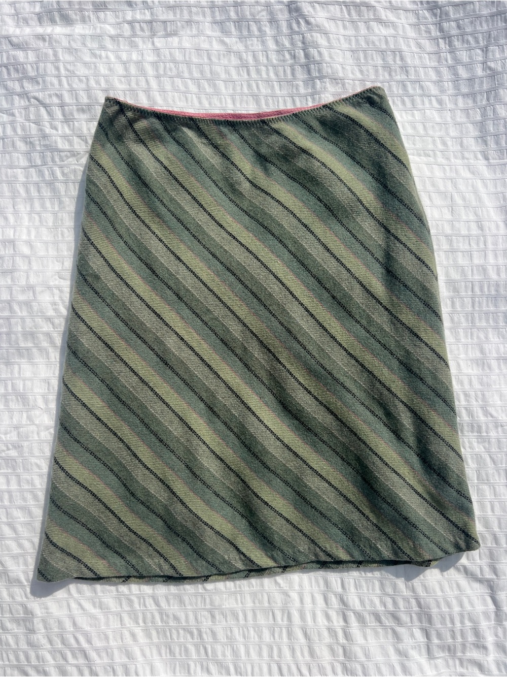 VTG Y2K Gap Green Diagonal Stripe Wool Midi Skirt, 8